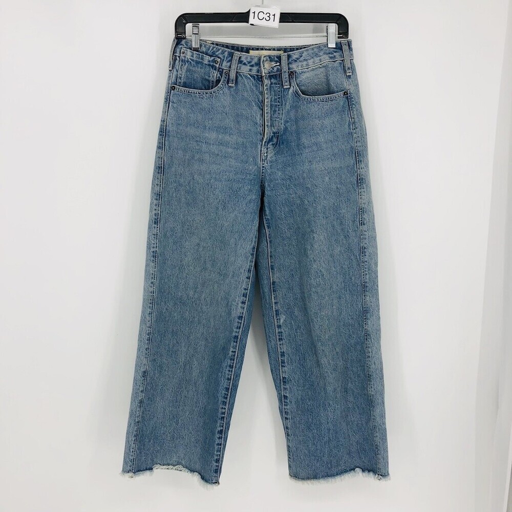 Happy X Nature Women Blue Cotton High Rise Crop Wide Leg Button Fly Jean Sz 27